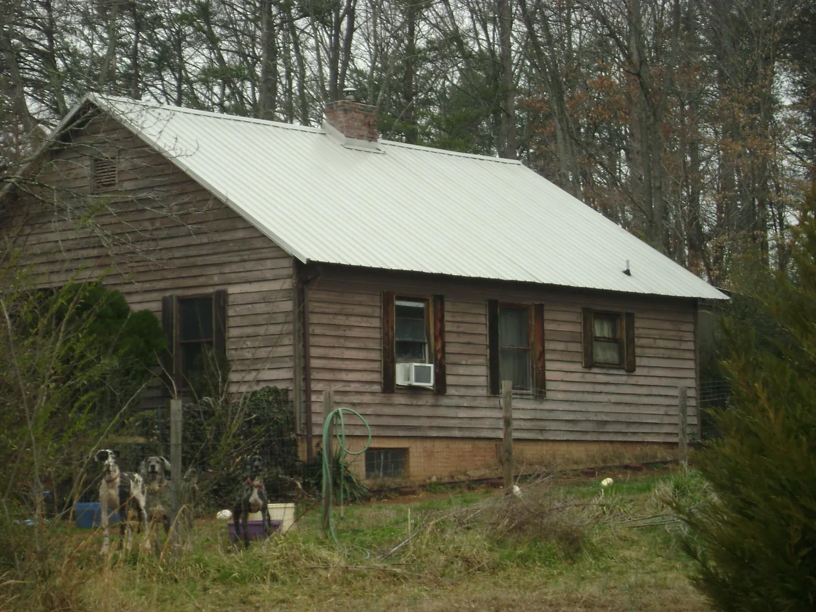 White metal roof on an old wood sided farmhouse, from a Metal Roof Installation job in Ronan